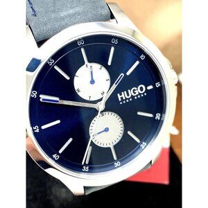 Hugo Boss Men's Watch 1530121 Quartz Blue Dial Silver Case Leather Band 41mm